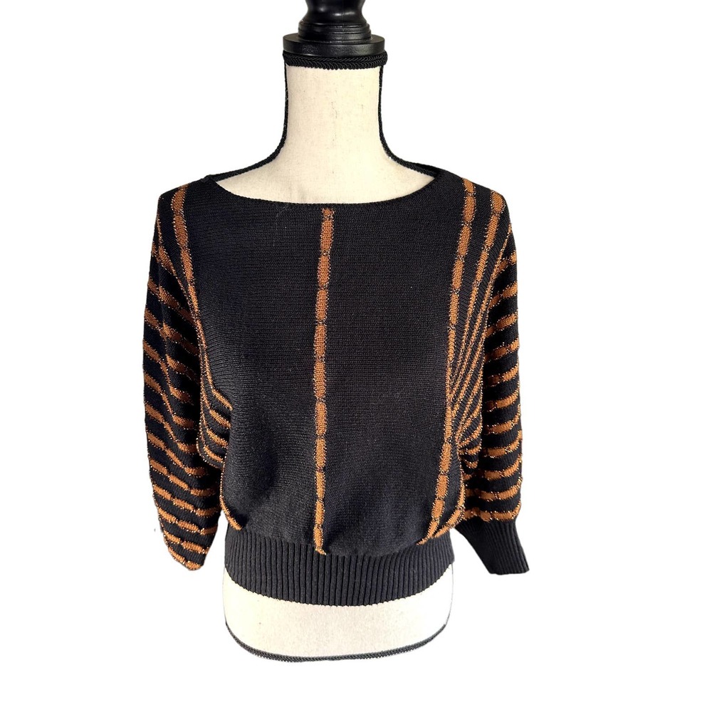 Vintage Vivanti batwing Sweater Black Golden  Details Size 10
